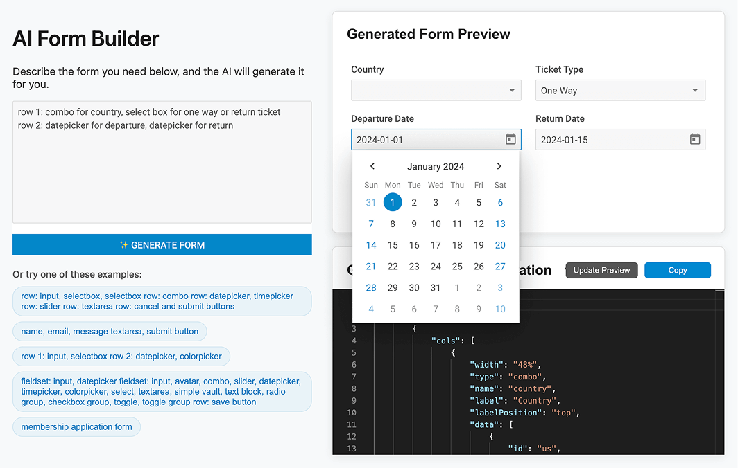 DHTMLX DatePicker in AI Form Builder