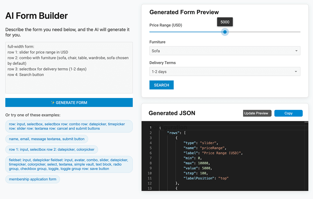 DHTMLX Slider in AI Form Builder