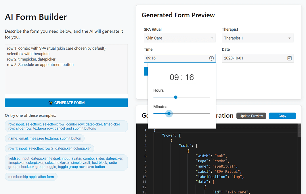 DHTMLX TimePicker in AI Form Builder