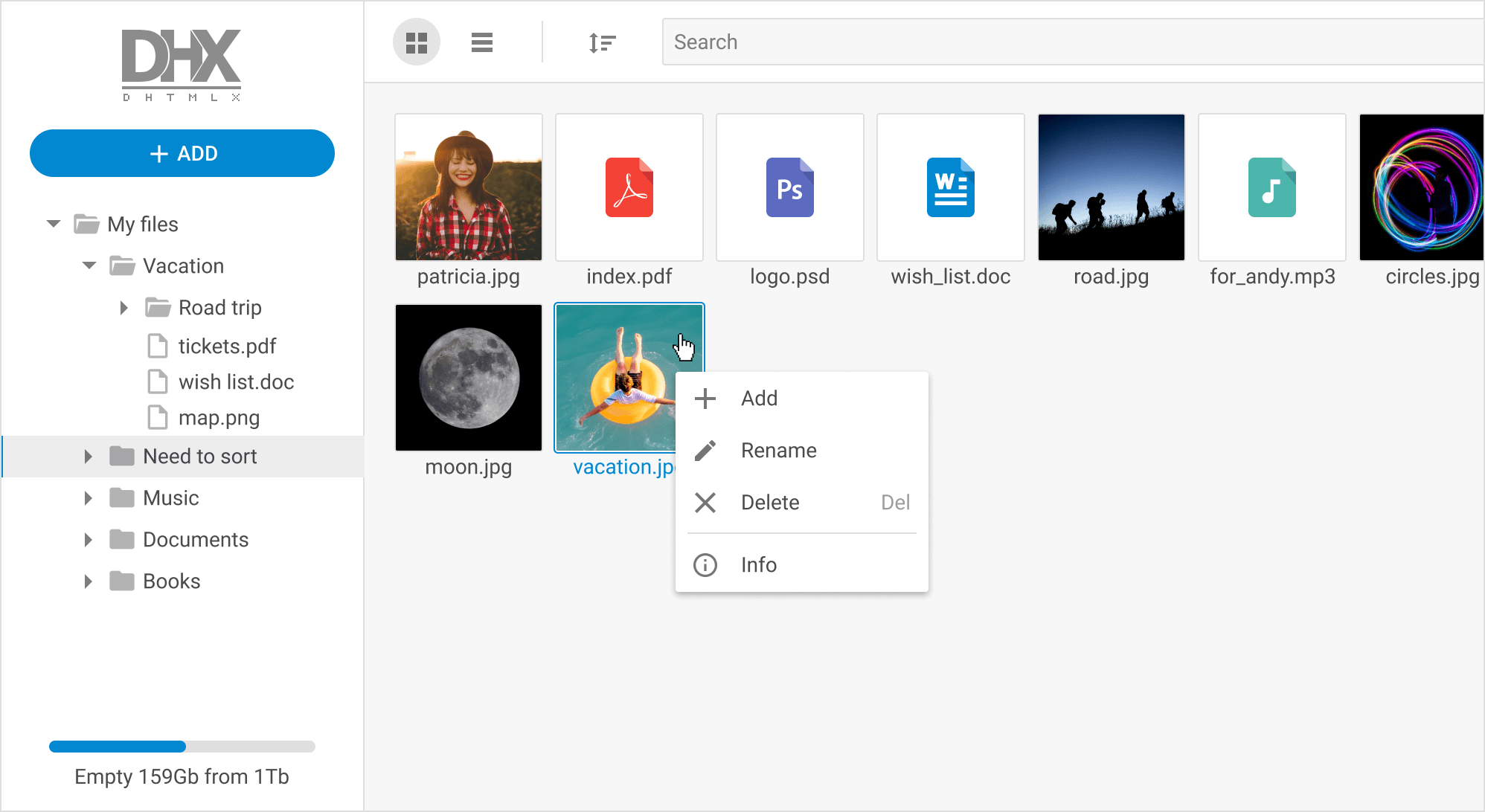 File Manager with DHTMLX Grid