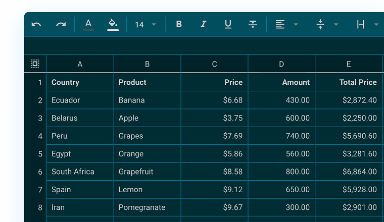 DHTMLX React Spreadsheet